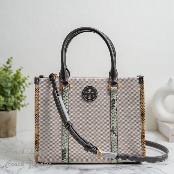NWT Tory Burch Blake Canvas Embossed Small Tote Crossbody 163053 - Picture 1 of 7